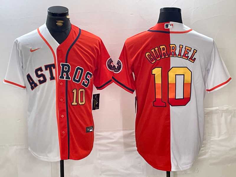 Men%27s Houston Astros #10 Yuli Gurriel White Orange Split Stitched Baseball Jerseys Dzhi